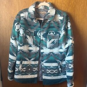 Stylish Teal and Gray Patterned Shirt Jacket
